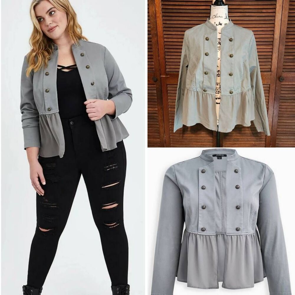New Torrid Twill Chiffon Mix Military Peplum Jacket